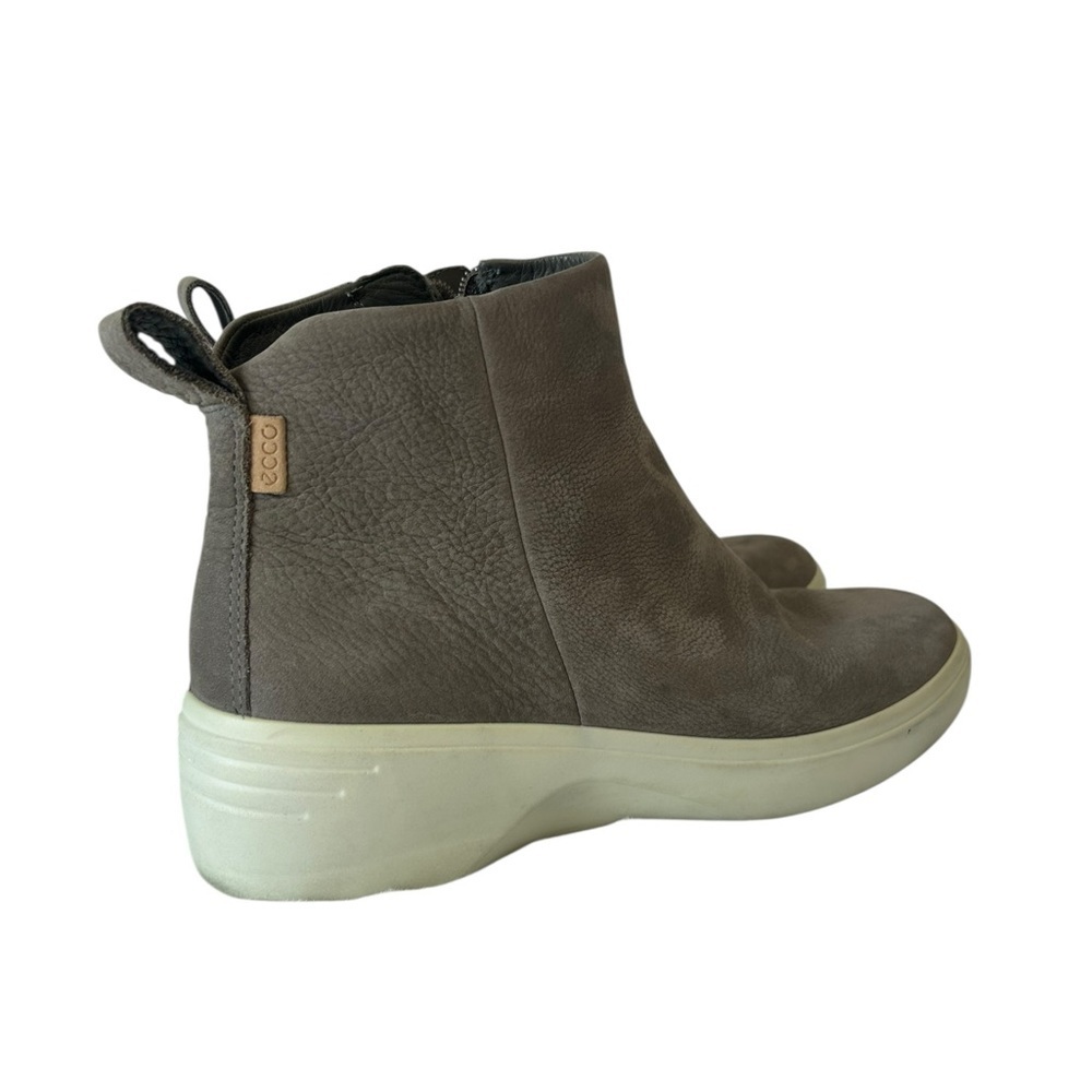 ECCO Leather Ankle Booties Women’s 6 Wedge Heel Side Zip Gray Comfort Shoes